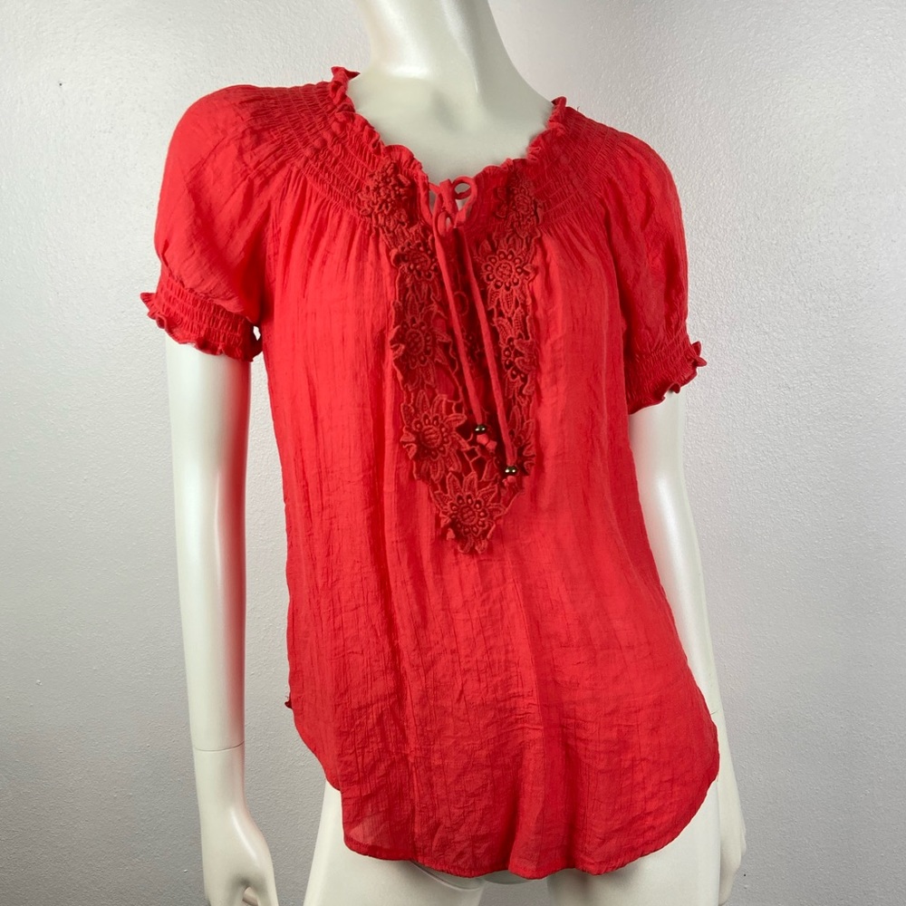 Dressbarn Crochet short sleeve coral blouse